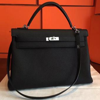 Hermes Black Clemence Kelly Retourne 40cm Handmade Bag