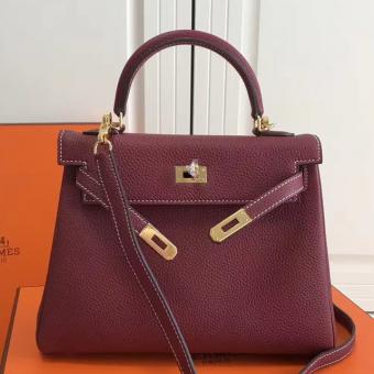 Hermes Bordeaux Clemence Kelly 25cm GHW Bag